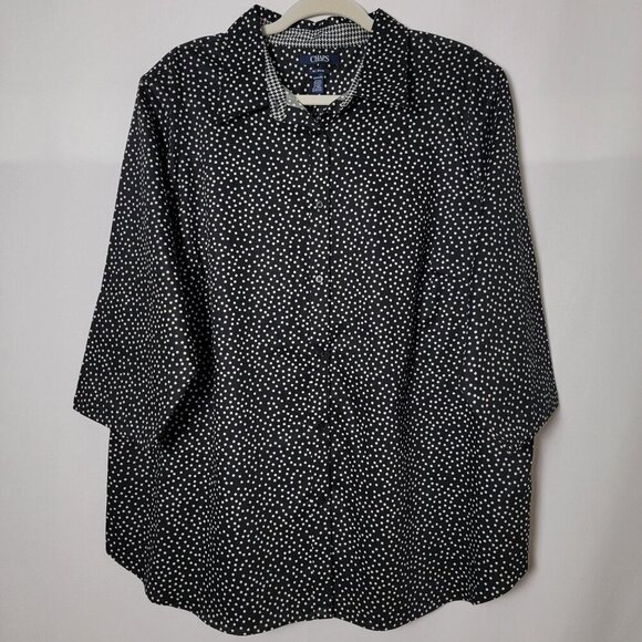 Chaps by Ralph Lauren Womens Black Polka Dots 3/4 Sleeves Button Up Top 2X - Picture 2 of 8